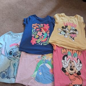 Girls Disney Character Tee Lot - Blue, Yellow, Pink, Light Blue, Light Purple